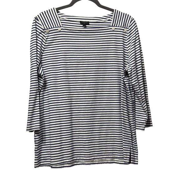 Talbots Plus Womens Nautical Striped Top Blue/White Button Detail Cotton X - Picture 1 of 7